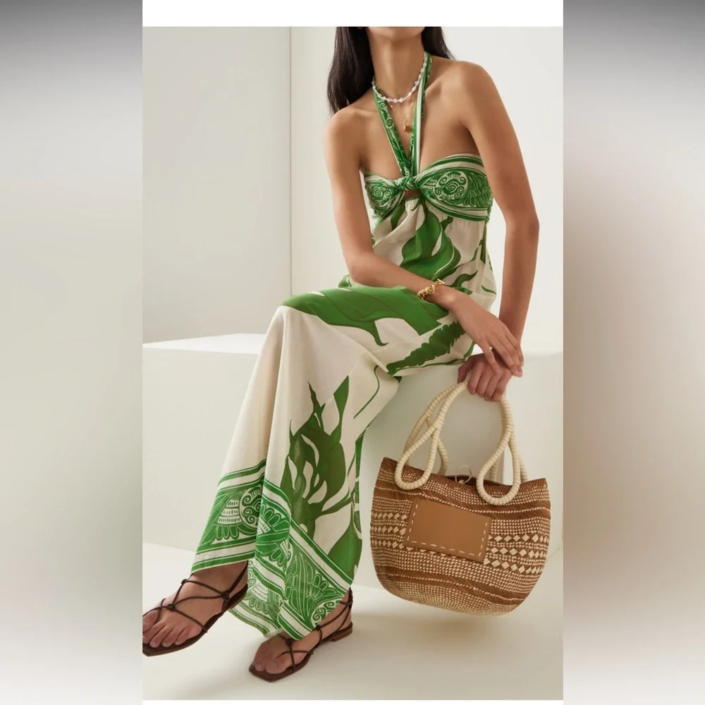 Johanna Ortiz Green and White Strapless Maxi Dress - Picture 2 of 9